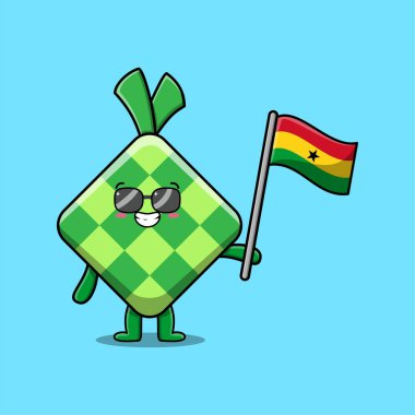 Modern tasarımda ülke bayrağı taşıyan sevimli çizgi film Ketupat maskotu karakteri 