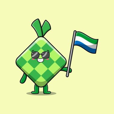 Modern tasarımda ülke bayrağı taşıyan sevimli çizgi film Ketupat maskotu karakteri 