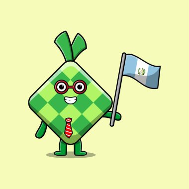 Modern tasarımda Guatemala ülkesinin bayrağını taşıyan sevimli Ketupat çizgi filmi maskot karakteri