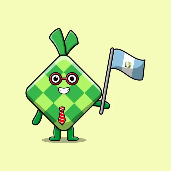 Cute Kreskówki Ketupat Charakter Maskotki Flagą Gwatemali Kraj Nowoczesnym Designie — Wektor stockowy