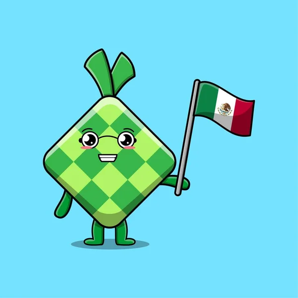 Mascotte Dessin Animé Mignon Ketupat Caractère Avec Drapeau Mexique Pays — Image vectorielle