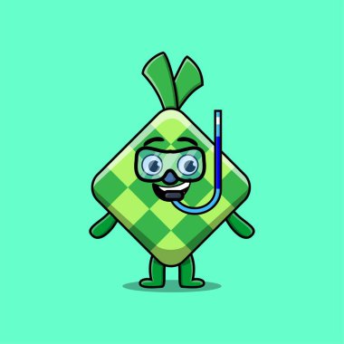 Yüzme camlı tatlı ketupat dalgıcı. 3 boyutlu modern tarz tasarım.