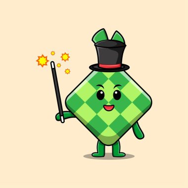 Muhteşem zeki çizgi film sihirbazı ketupat stili tasarım