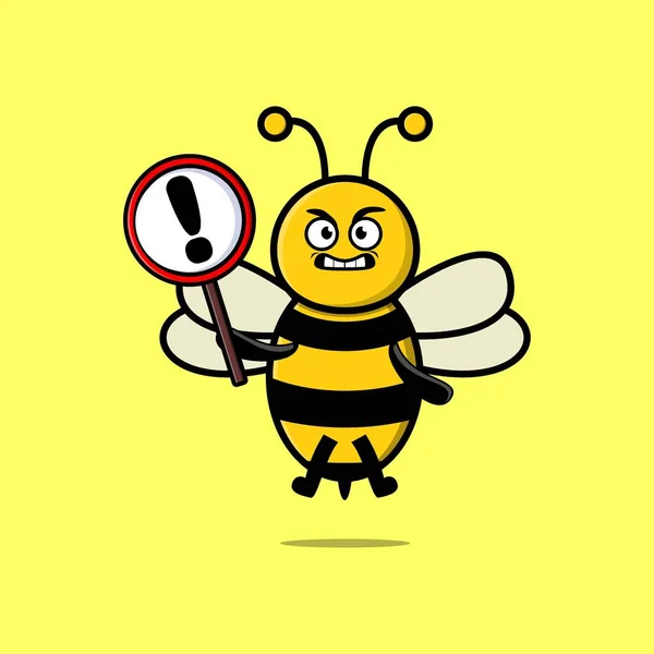 Lindo Dibujo Animado Ilustración Abeja Con Signo Exclamación Tablero — Vector de stock