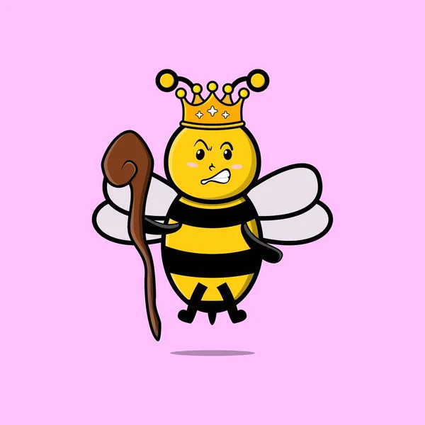 Mascotte Abeille Dessin Animé Mignon Comme Roi Sage Avec Couronne — Image vectorielle