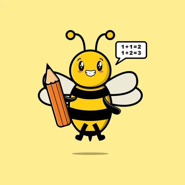 Bee Cute Cartoon Clever Student Pencil Style Design — стоковый вектор