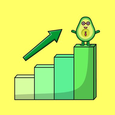 Avokado, enflasyon grafiği çizim stili tasarımı olan sevimli iş adamı maskotu karakteri