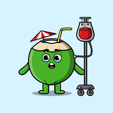 Genç hindistancevizi 'nin şirin modern tarzıyla kan nakli yaptırdığı hoş bir karikatür çizimi.
