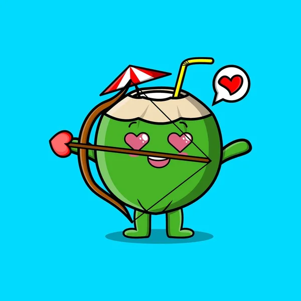 Niedliche Cartoon Maskottchen Figur Romantischer Amor Junge Kokosnuss Mit Liebespfeil — Stockvektor