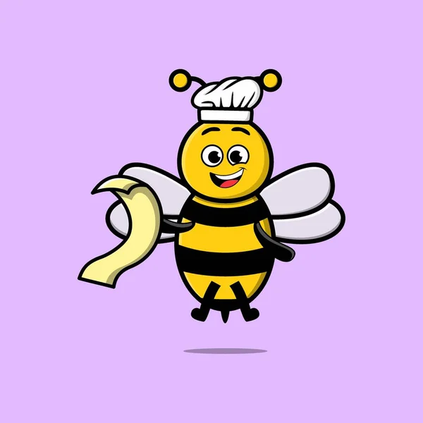 Cute Cartoon Bee Chef Character Menu Hand — Stock Vector