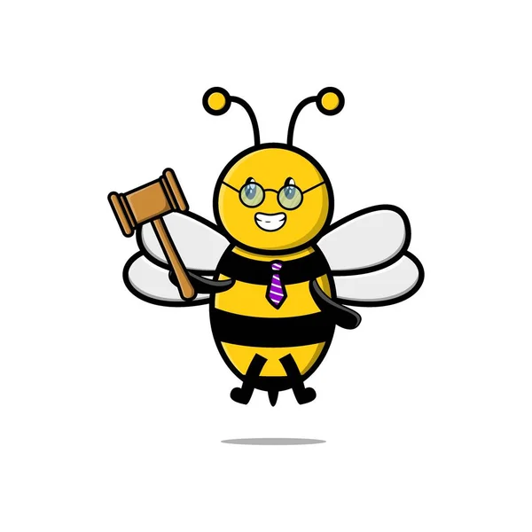 Mascotte Dessin Animé Mignon Personnage Sage Juge Abeille Portant Des — Image vectorielle