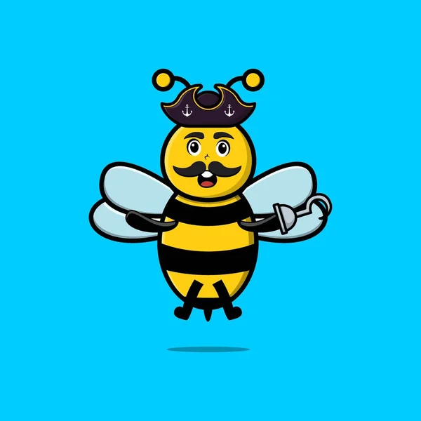 Mignon Dessin Animé Pirate Abeille Avec Crochet Main Dans Conception — Image vectorielle