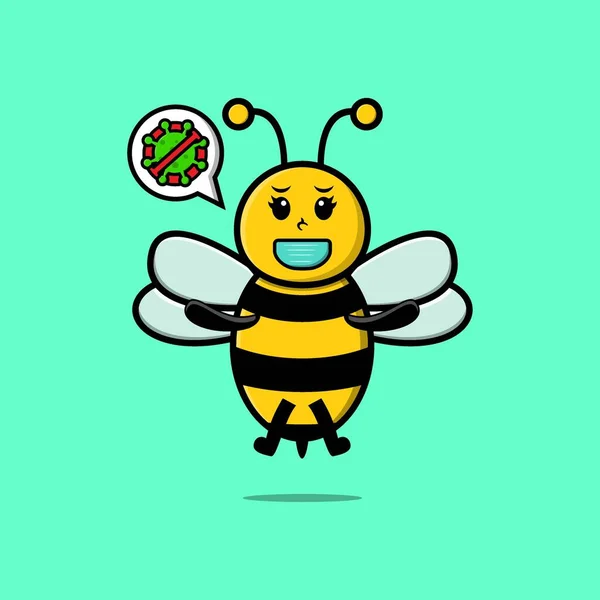 Мила Ілюстрація Мультфільму Бджола Використанням Маски Запобігання Вірусу Корони Сучасному — стоковий вектор