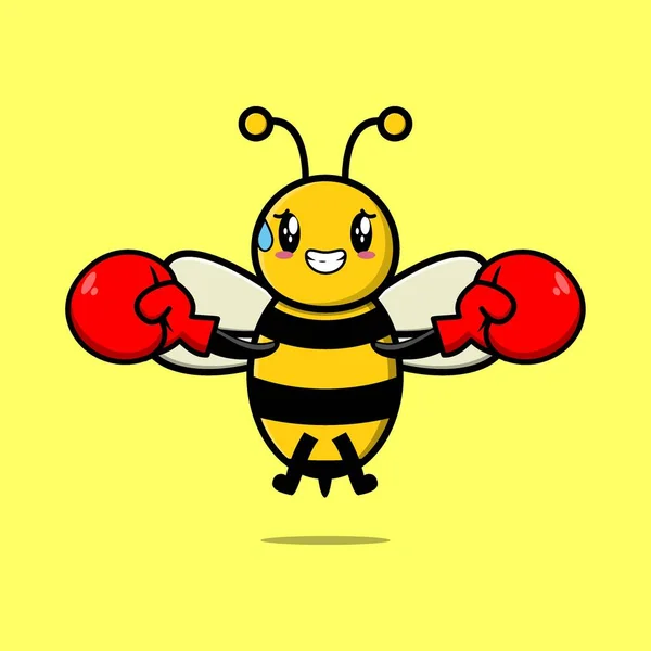 Niedliche Biene Maskottchen Cartoon Sport Mit Boxhandschuhen Und Niedlichen Stilvollen — Stockvektor