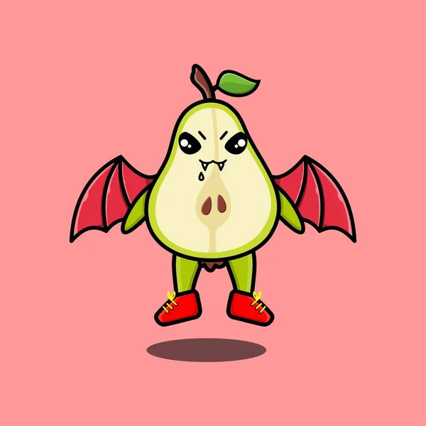Linda Mascota Dibujos Animados Pera Fruta Carácter Como Drácula Con — Vector de stock
