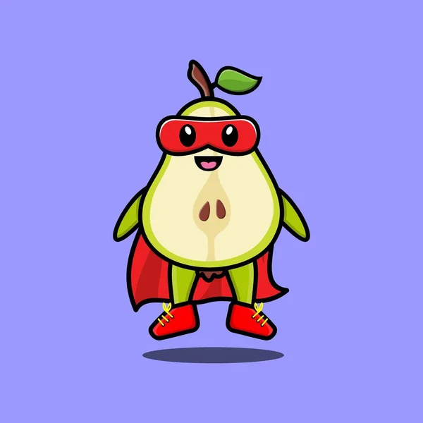 Χαριτωμένο Υπερήρωα Φρούτα Αχλάδι Χαρακτήρα Flaying Εικονογράφηση Κινουμένων Σχεδίων Διάνυσμα — Διανυσματικό Αρχείο