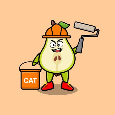 Şirin armut armut meyvesi, üç boyutlu modern stil tasarımlı bir yapıcı karakter tablosu.