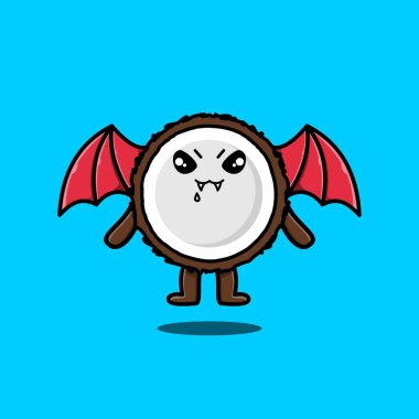 Şirin maskot çizgi filmi Hindistancevizi karakteri sevimli modern tarzda kanatları olan drakula.