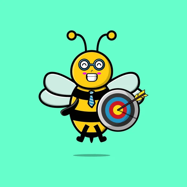 Милий Мультяшний Бджоляр Бізнесмен Тримає Мішень Стріли Щасливим Виразом — стоковий вектор