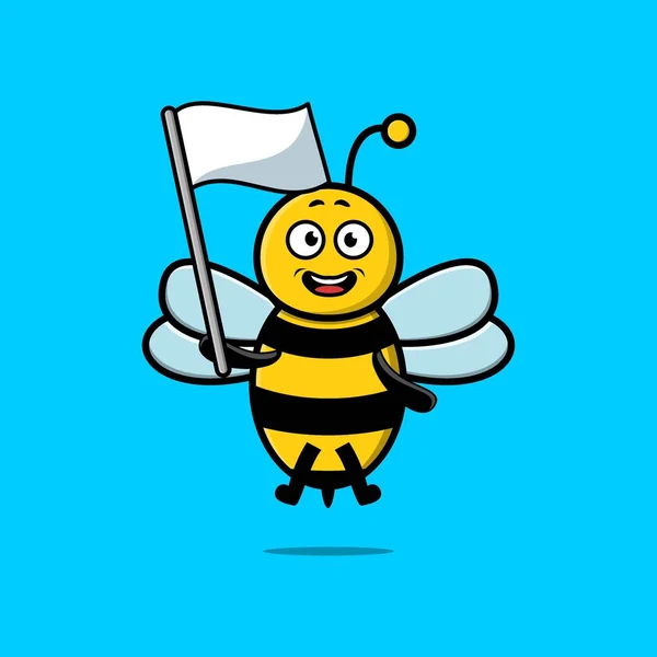 Симпатичний Мультфільм Бджола Талісман Білим Прапором Сучасному Дизайні — стоковий вектор