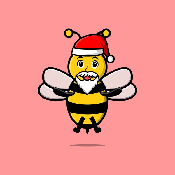 Carino Personaggio Della Mascotte Del Fumetto Bee Babbo Natale Personaggio — Vettoriale Stock