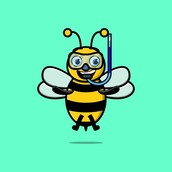 Милий Мультиплікаційний Бджолиний Дайвер Басейном Сучасному Стилі Дизайну — стоковий вектор
