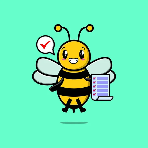 Roztomilý Karikatura Včela Znak Držení Kontrolní Seznam Poznámka Konceptu Karikatura — Stockový vektor