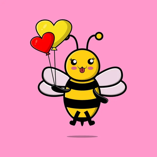 Linda Abeja Dibujos Animados Flotando Con Amor Ilustración Vector Dibujos — Archivo Imágenes Vectoriales