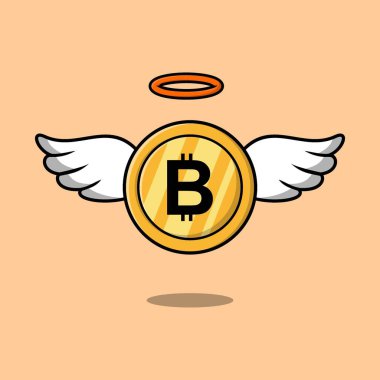 Kanatlı altın bitcoin vektör çizimi izole edilmiş arkaplan