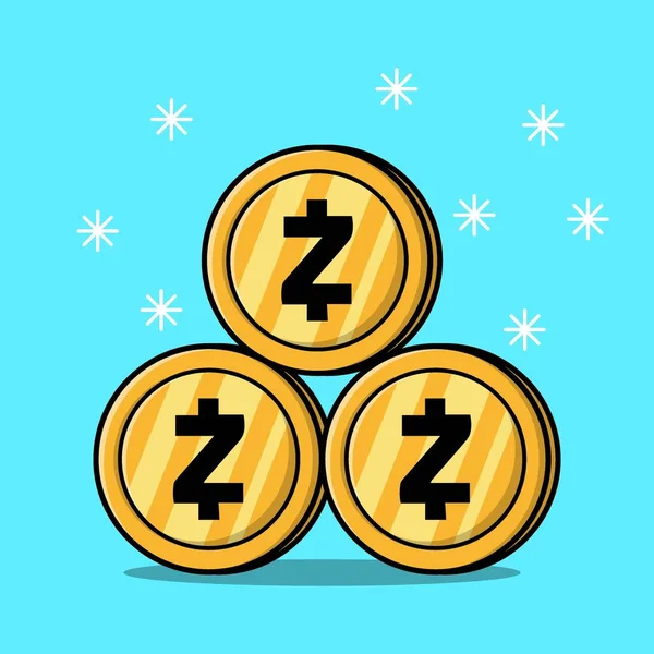 Apilar Monedas Oro Zcash Aislado Ilustración Plana Dibujos Animados Fondo — Vector de stock