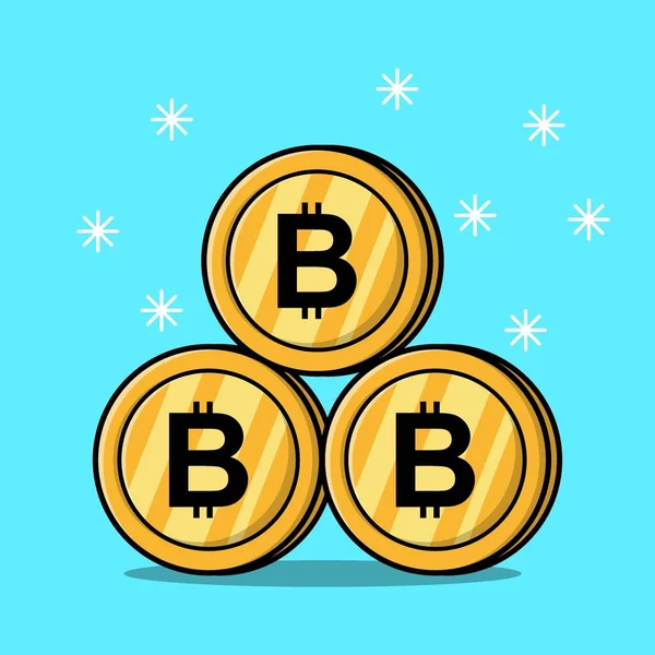 Apilamiento Monedas Oro Bitcoin Aislado Ilustración Plana Dibujos Animados Fondo — Vector de stock