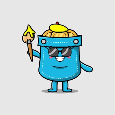 Şirin bir çizgi film karakteri. Şapkalı bir cep ressamı ve şirin bir tasarım tasarımı için fırça.