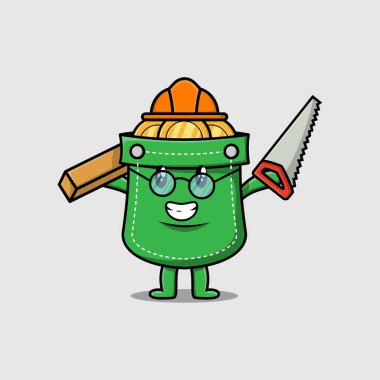 Marangoz karakteri olarak şirin bir karikatür cebi ve 3 boyutlu modern stil tasarımı.