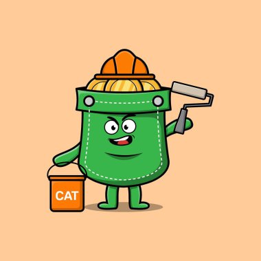 Üç boyutlu modern stil tasarımı ile karakter çizen sevimli bir karikatür cebi.