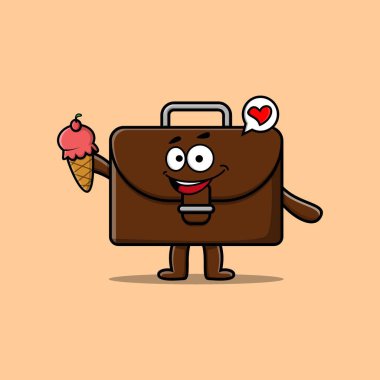 Tatlı çizgi film bavulu karakteri dondurma külahı tutuyor.