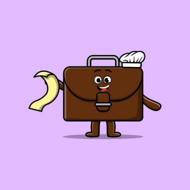 Elinde menüsü olan sevimli bir çizgi film bavul şefi karakteri.