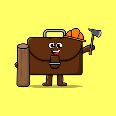 Marangoz karakteri olarak şirin bir bavul. Baltası ve tahtası 3 boyutlu modern tarz tasarımı var.