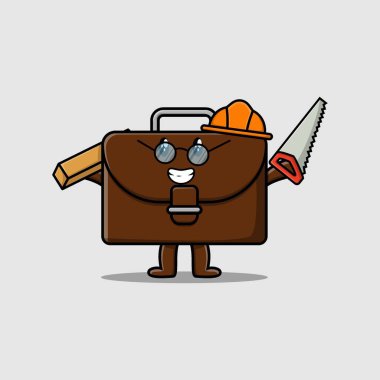 Marangoz karakteri olarak sevimli bir bavul. Tahtası ve testeresi 3 boyutlu modern tarz.