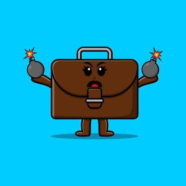 İçinde korku ifadesi olan, modern tarzda tasarlanmış bomba yüklü şirin bir bavul.