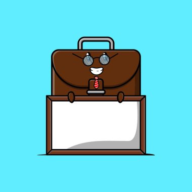 3 boyutlu karikatür tarzında büyük beyaz tahtası olan sevimli bir bavul öğretmeni karakteri.