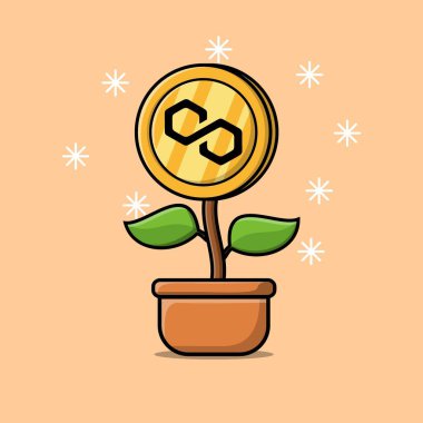 Çiçek parası ya da çiçekli altın çokgen sikkeler izole düz çizgi film çizimleri