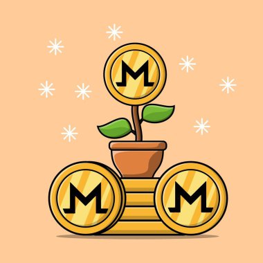 Altın sikkelerin arasında duran çiçek parası izole edilmiş düz çizgi film çizimleri