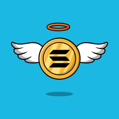 Kanatlı altın solana sikkeler vektör çizimi izole edilmiş arkaplan