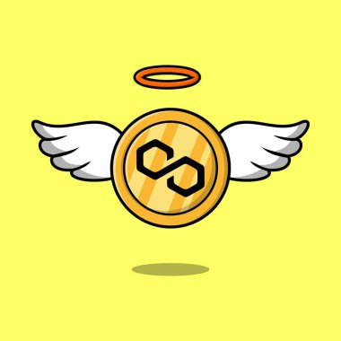 Kanatlı altın çokgen sikkeler vektör çizimi izole edilmiş arkaplan