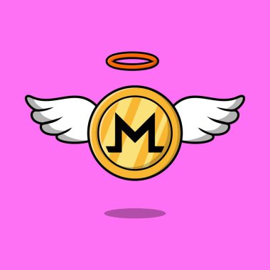 Kanatlı altın monero sikkeler vektör illüstrasyonu izole edilmiş arkaplan