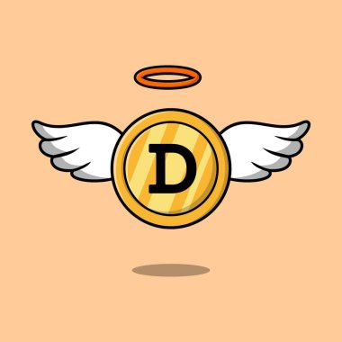 Kanatlı altın dogecoin sikkeleri vektör illüstrasyonu izole edilmiş arkaplan