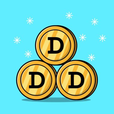 altın dogecoin paralarının istiflenmesi izole edilmiş düz çizgi film çizimi izole edilmiş arkaplan