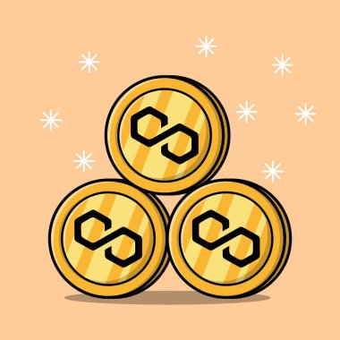 Altın çokgen paraların istiflenmesi izole edilmiş düz çizgi film çizimi izole edilmiş arkaplan