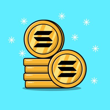 altın solana sikkeleri istifleme izole düz çizgi film illüstrasyon izole arka plan