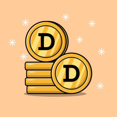 altın dogecoin paralarının istiflenmesi izole edilmiş düz çizgi film çizimi izole edilmiş arkaplan